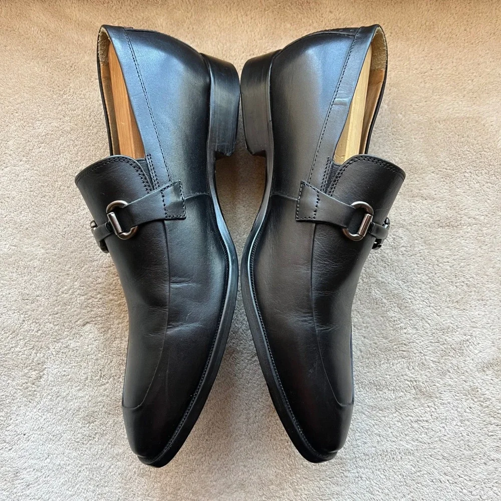 Johnston & Murphy McClain‎ Men 9.5 M Black Leather Bit Loafer Shoes Apron Toe